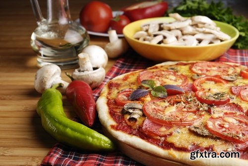 Collection of pizza ingredients of products for the preparation of a vegetable pie 2-25 HQ Jpeg