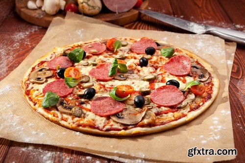 Collection of pizza ingredients of products for the preparation of a vegetable pie 2-25 HQ Jpeg