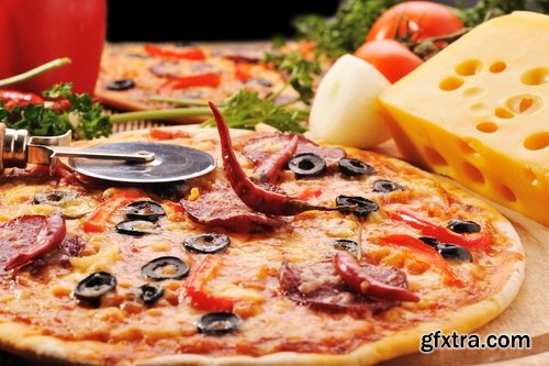 Collection of pizza ingredients of products for the preparation of a vegetable pie 2-25 HQ Jpeg