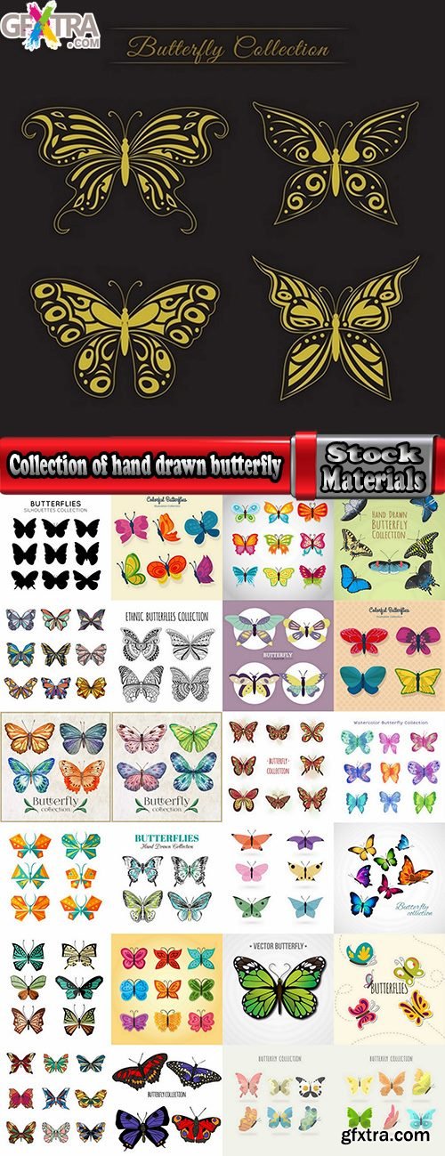 Collection of hand drawn butterfly colorful insect wing 25 EPS