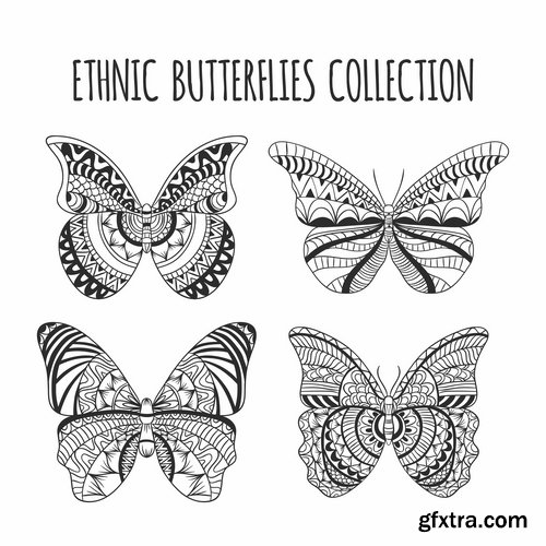 Collection of hand drawn butterfly colorful insect wing 25 EPS