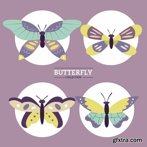 Collection of hand drawn butterfly colorful insect wing 25 EPS