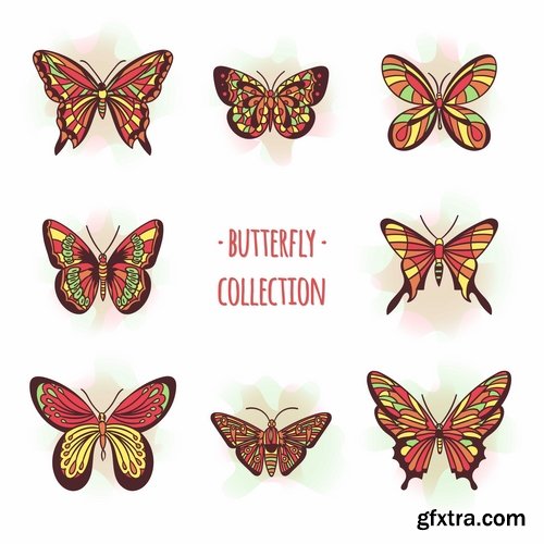 Collection of hand drawn butterfly colorful insect wing 25 EPS