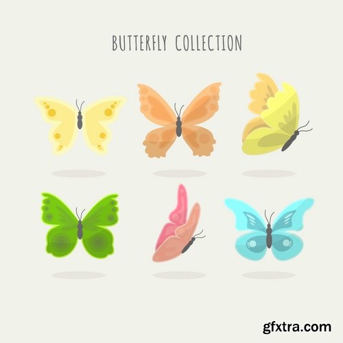 Collection of hand drawn butterfly colorful insect wing 25 EPS