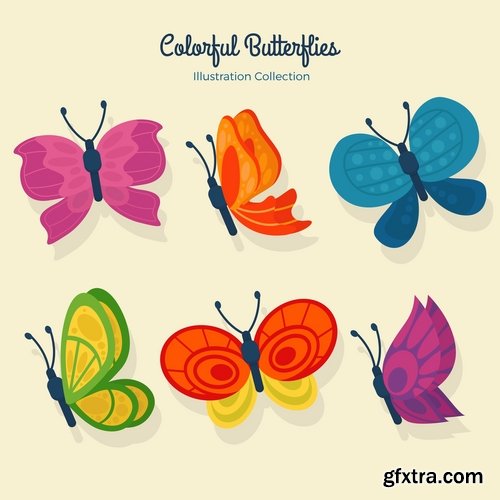 Collection of hand drawn butterfly colorful insect wing 25 EPS