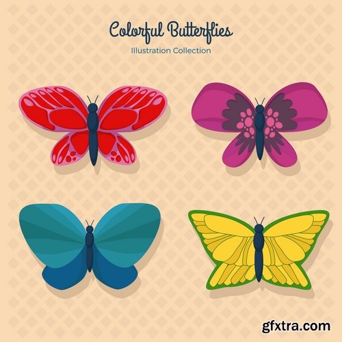 Collection of hand drawn butterfly colorful insect wing 25 EPS