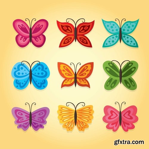 Collection of hand drawn butterfly colorful insect wing 25 EPS