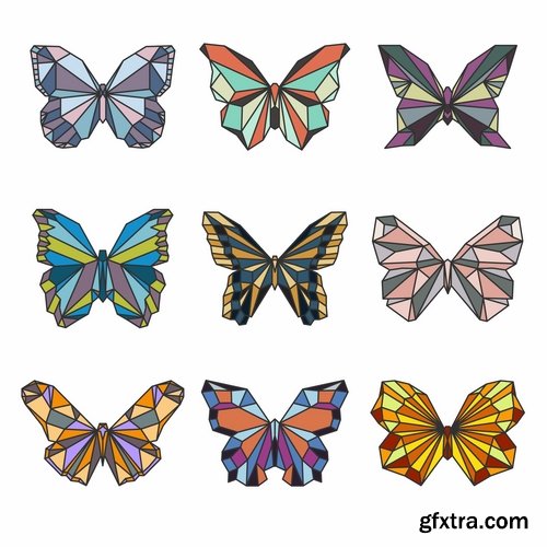 Collection of hand drawn butterfly colorful insect wing 25 EPS