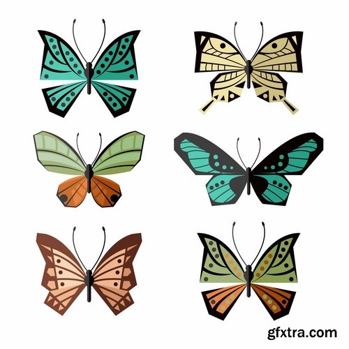 Collection of hand drawn butterfly colorful insect wing 25 EPS