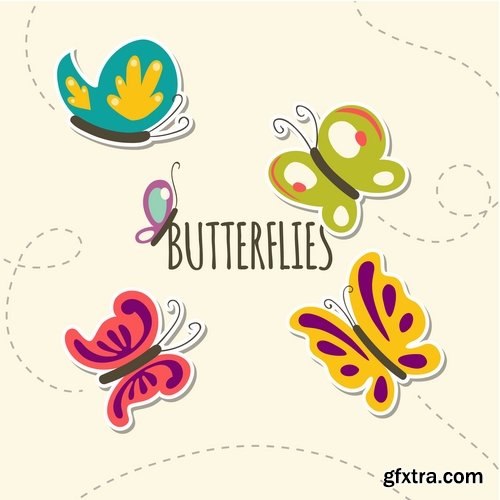 Collection of hand drawn butterfly colorful insect wing 25 EPS