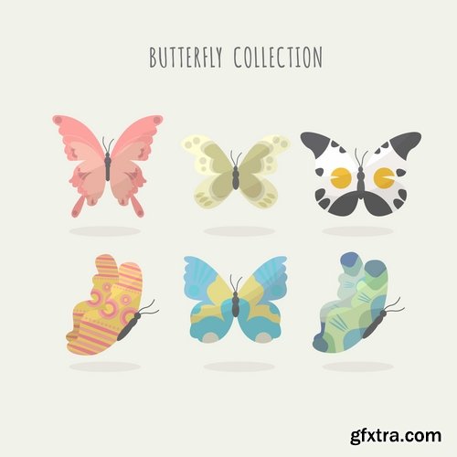 Collection of hand drawn butterfly colorful insect wing 25 EPS