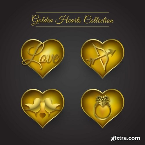 Collection of gold calligraphic design elements feather heart arrow wallpaper pattern 25 EPS