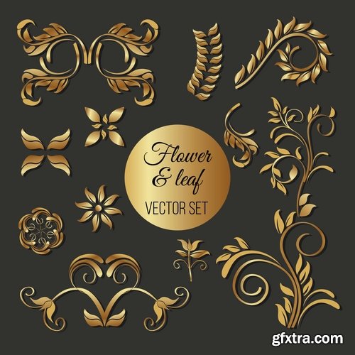 Collection of gold calligraphic design elements feather heart arrow wallpaper pattern 25 EPS