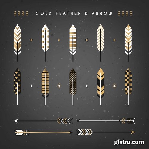 Collection of gold calligraphic design elements feather heart arrow wallpaper pattern 25 EPS