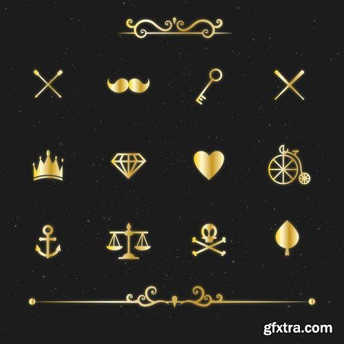 Collection of gold calligraphic design elements feather heart arrow wallpaper pattern 25 EPS