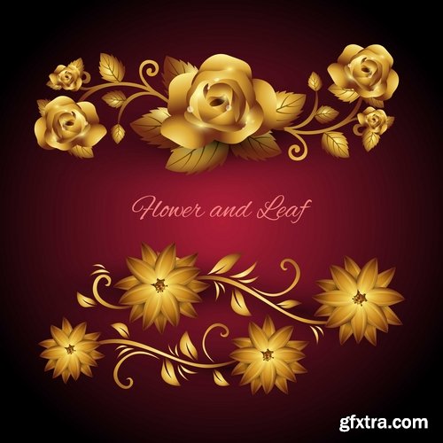 Collection of gold calligraphic design elements feather heart arrow wallpaper pattern 25 EPS