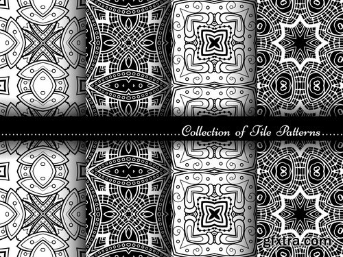 Collection of black and white abstract calligraphic wallpaper pattern example 25 EPS