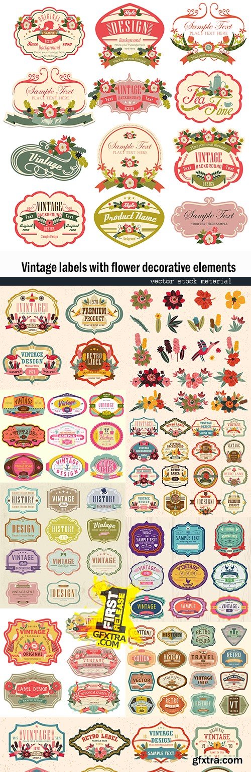 Vintage labels with flower decorative elements