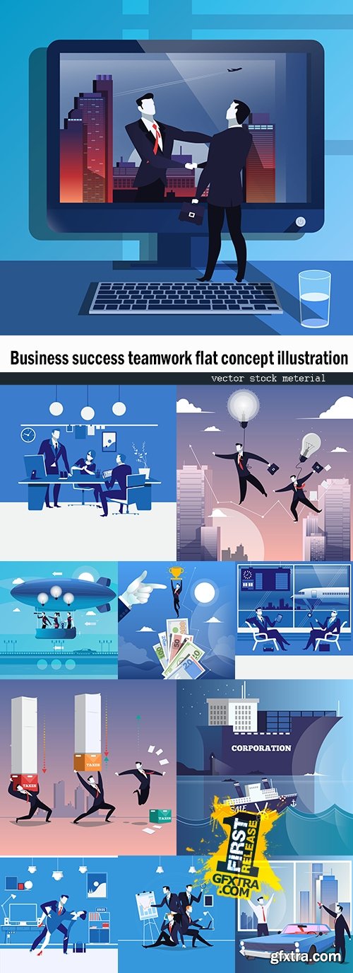 Business success teamwork flat concept illustration