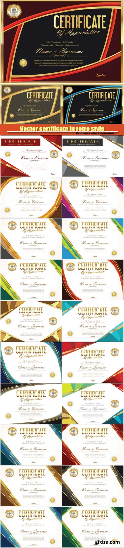 Vector certificate with a gold design in retro style
