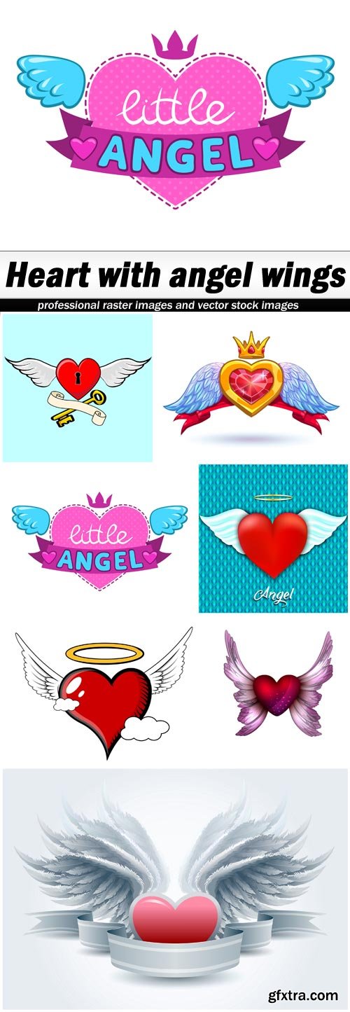 Heart with angel wings - 7 EPS