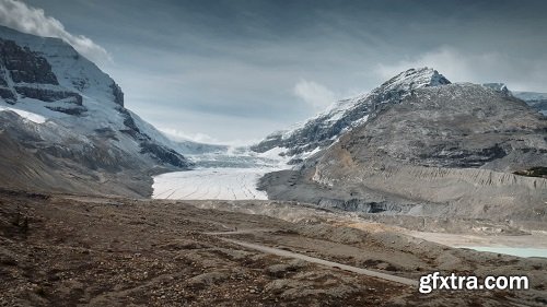 Aerial of athabasca glacier in jasper