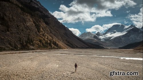 Aerial of woman walking in jasper national park