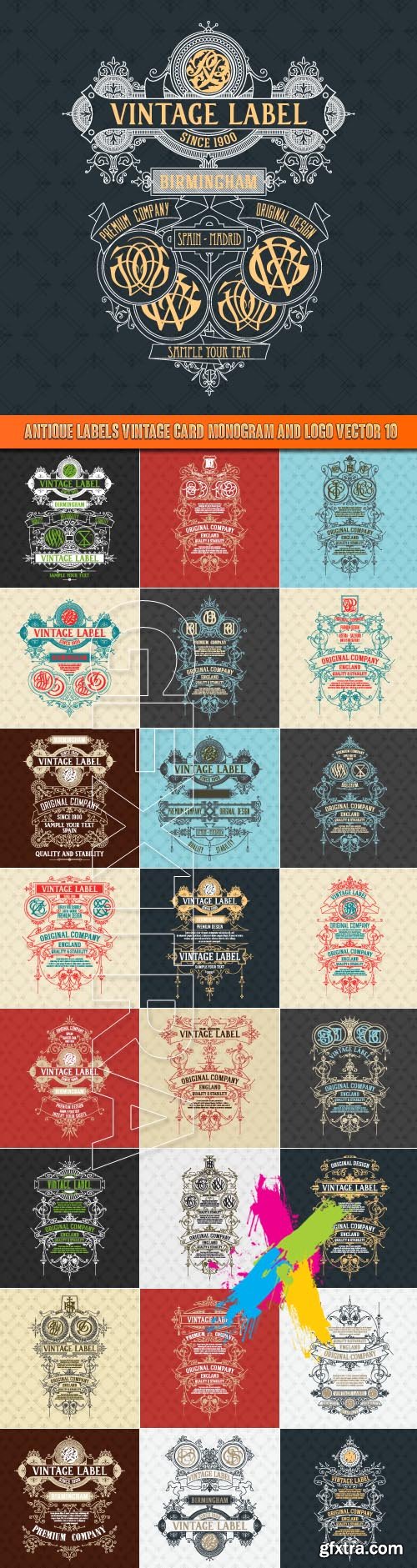 Antique labels vintage card monogram and logo vector 10