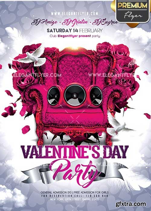 Valentines Day Party V24 Flyer PSD Template + Facebook Cover