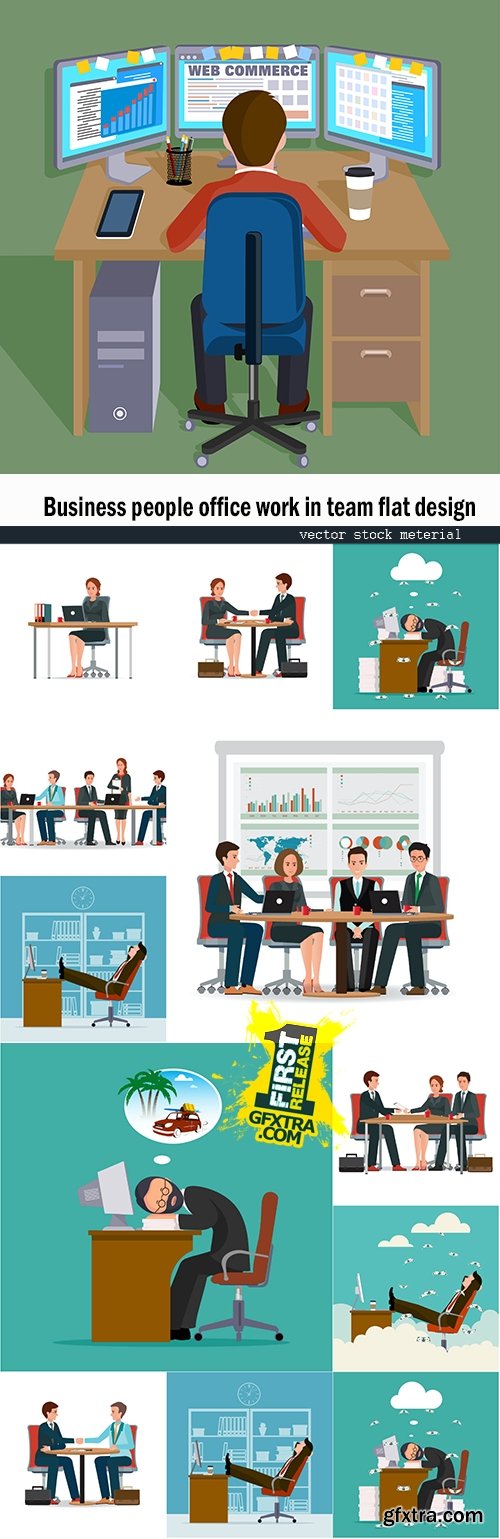 Business people office work in team flat design