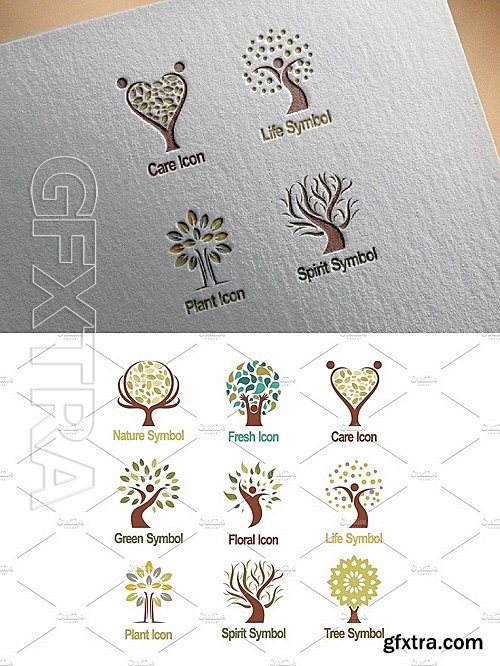 CM - Green Plant Tree Logo Symbol Set 1152658