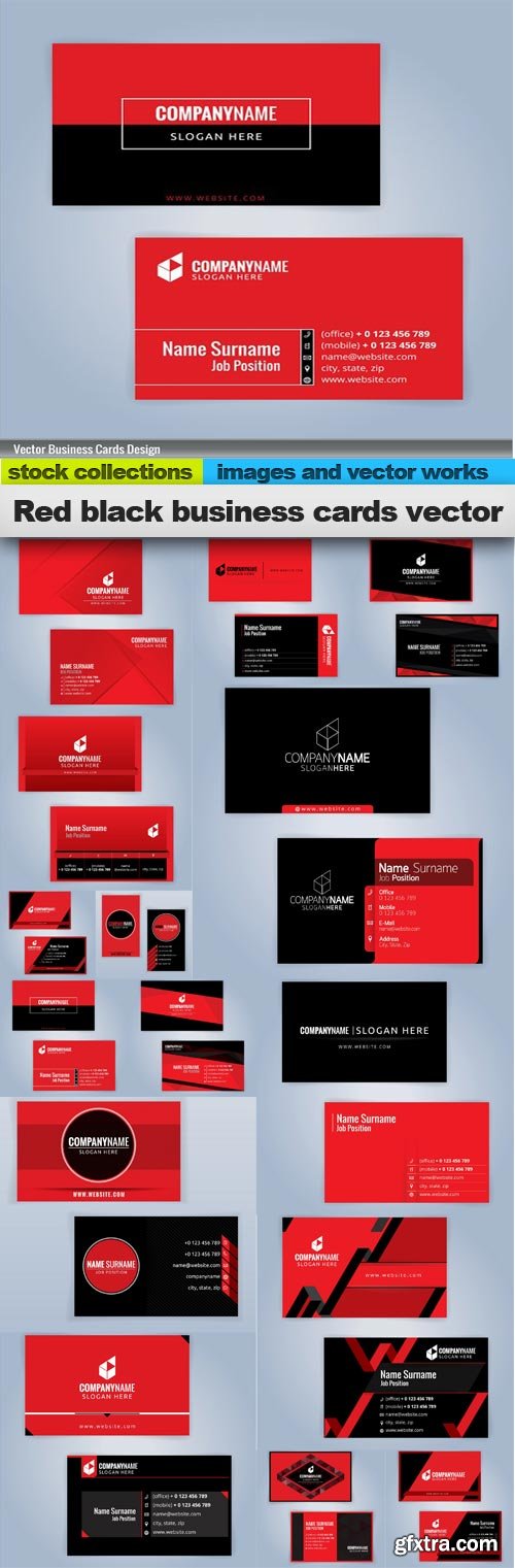 Red black business cards vector, 15 x EPS