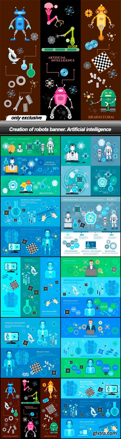 Creation of robots banner. Artificial intelligence - 10 EPS