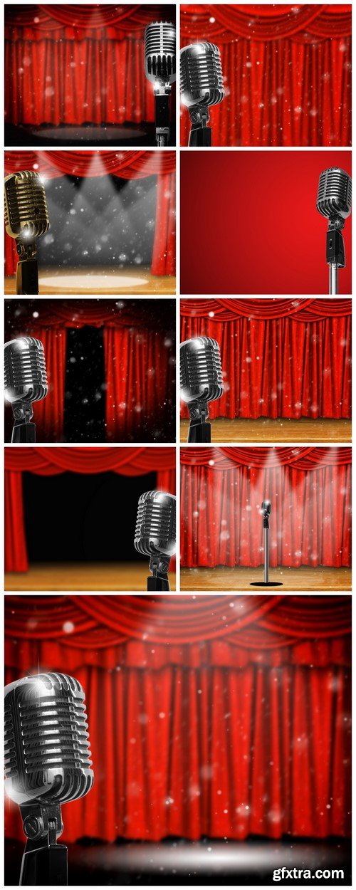 Retro microphone and red curtain 9X JPEG