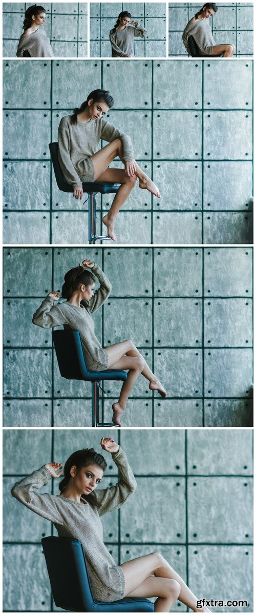 Beautiful girl sitting on a chair 6X JPEG