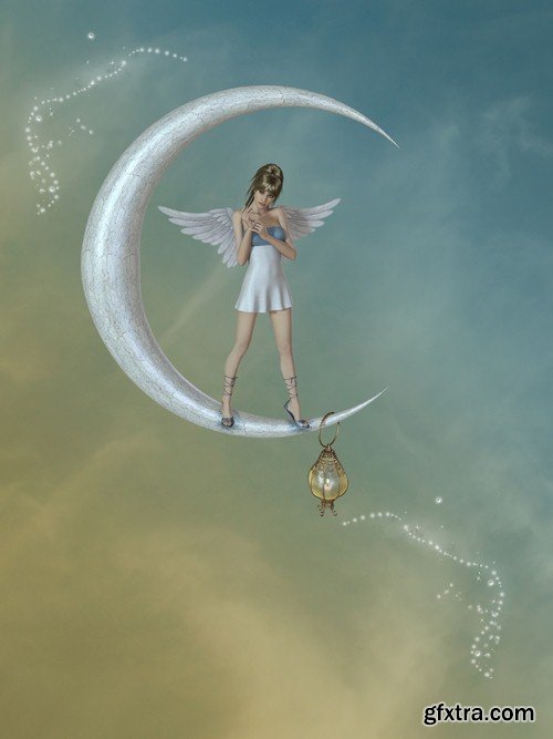 Moon and girl illustration - 7 UHQ JPEG