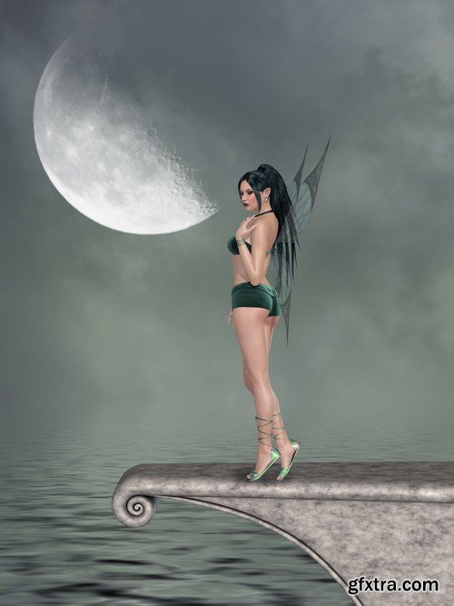 Moon and girl illustration - 7 UHQ JPEG