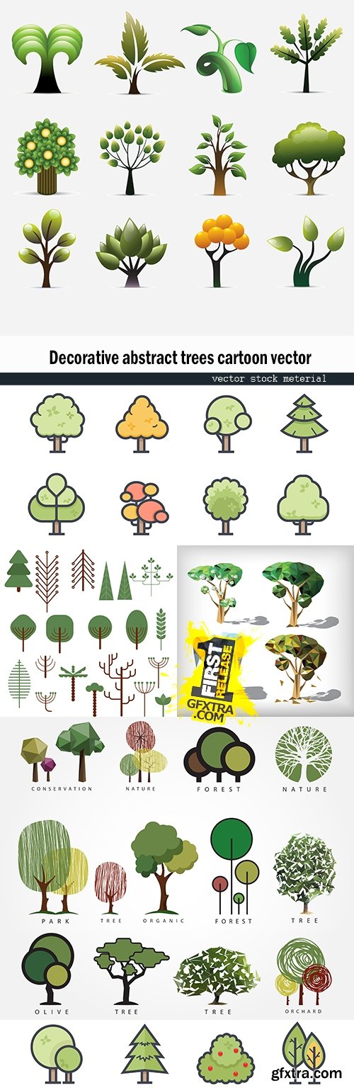 Decorative abstract trees cartoon vector