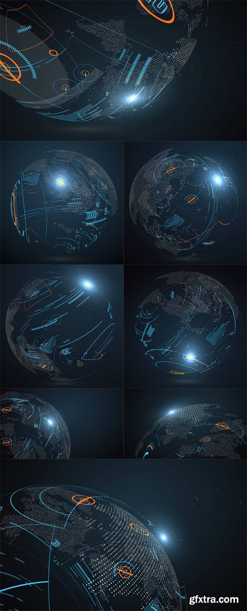 Vector Set - Futuristic globalization interface, a sense of science and technology abstract graphics