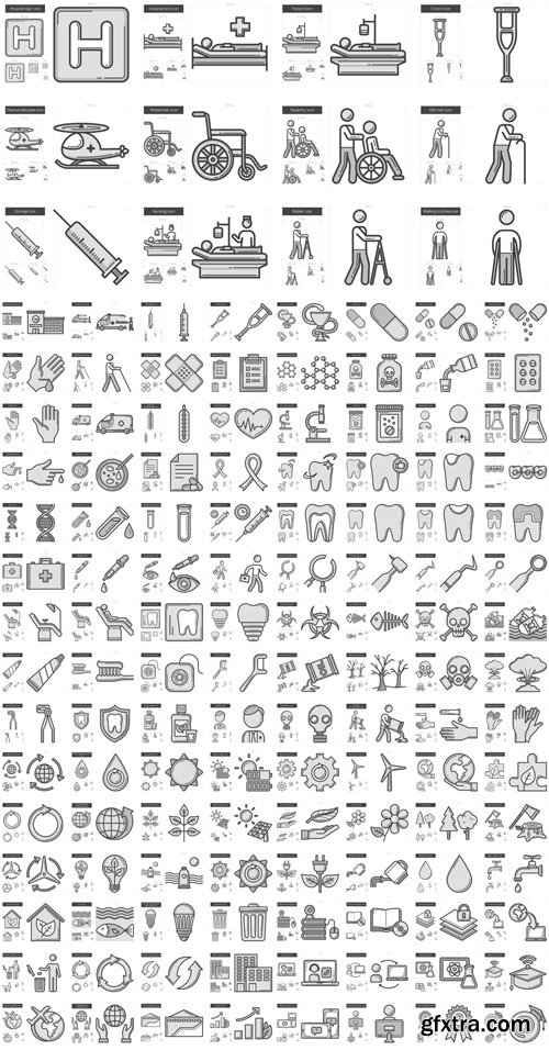 Vector Set - Medicine, Ecology, Education Line Icons