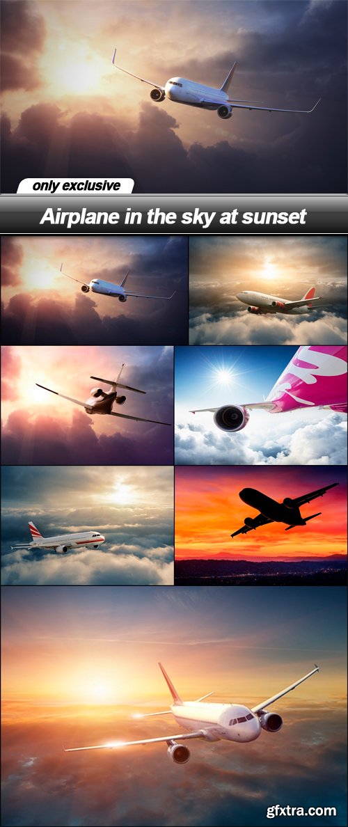 Airplane in the sky at sunset - 8 UHQ JPEG