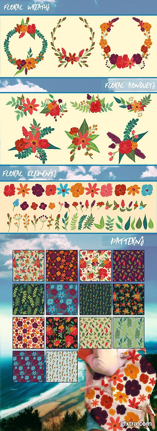 CreativeMarket Floral Elements, Bundles & Patterns 1144140