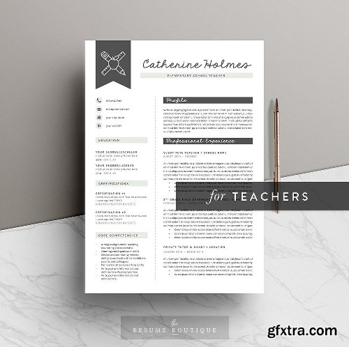 CreativeMarket 5 Page Teacher Resume | Educator 1144068