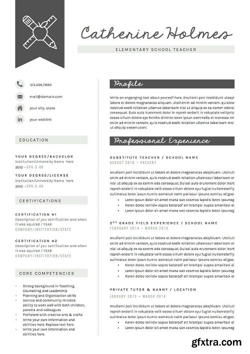 CreativeMarket 5 Page Teacher Resume | Educator 1144068