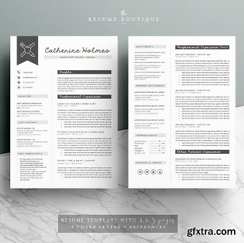 CreativeMarket 5 Page Teacher Resume | Educator 1144068