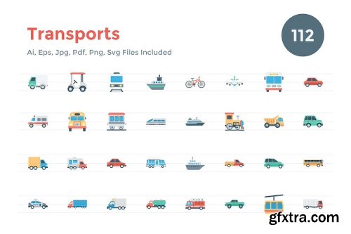 CreativeMarket 112 Flat Transports Icons 1143819