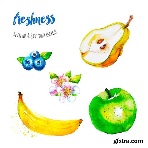 CreativeMarket Set of watercolor fruits. 1148330