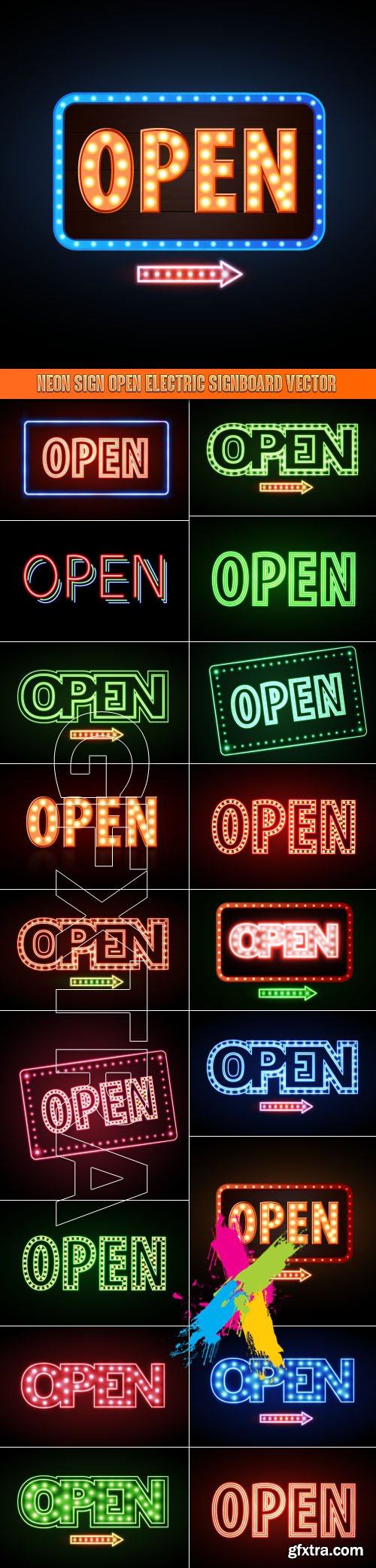 Neon sign open electric signboard vector