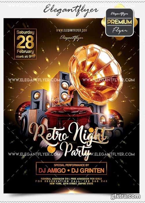 Retro Night Party Flyer PSD V13 Template + Facebook Cover