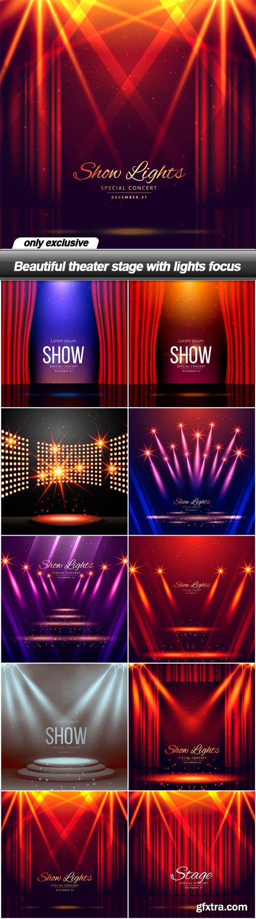 Beautiful theater stage with lights focus - 10 EPS